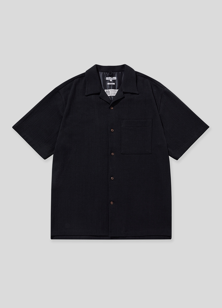 만테코 헤링본 오픈카라 셔츠 M (BLACK)